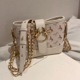 Rice White Fashion Chain Stitching Printed Shoulder Messenger Bag