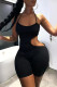 Black Sexy Solid Hollowed Out Backless Spaghetti Strap Skinny Romper