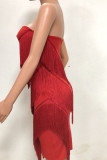 Red Sexy Sleeveless Wrapped chest A-Line skirt Solid Dresses