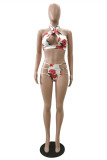 Blue Fashion Sexy Print Hollowed Out Basic Swimwears