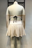 Grey Street Solid Split Joint Zipper Collar Long Sleeve Two Pieces