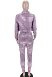 purple Polyester OL Print Plaid Three-Piece Suits pencil Long Sleeve