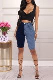 Blue Fashion Casual Patchwork Basic High Waist Straight Jeans