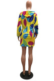 Yellow Elegant Print Hooded Collar Outerwear