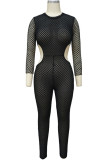 Black Sexy Solid Without Belt Regular Jumpsuits