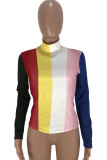 Multi-color Polyester O Neck Long Sleeve Print Patchwork