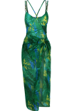 Yellow Sexy Print Patchwork Chains Swimwears Two Pieces