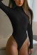 Black British Style Solid Split Joint O Neck Mid Waist Tops