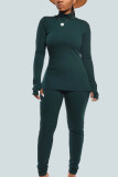 Green Casual Pit Article Fabrics Solid Split Joint Turtleneck Long Sleeve Regular Sleeve Regular Two Pieces