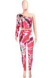 Red Fashion Sexy adult Ma'am Tie Dye Two Piece Suits pencil Long Sleeve Two Pieces
