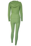 Green Fashion Casual Adult Solid Cardigan Hooded Collar Long Sleeve Regular Sleeve Regular Two Pieces