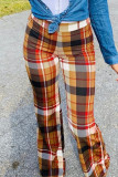 Green Fashion Casual Plaid Print Basic Regular High Waist Trousers