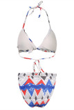 Blue Fashion Sexy Print Basic Swimwears