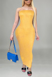 Yellow Fashion Sexy Solid Hot Drill Strapless Strapless Dress