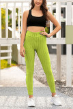 Black Polyester Elastic Fly High Solid pencil Pants Bottoms