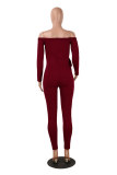 Wine Red Cotton Long Sleeve Mid bandage Solid pencil Pants