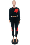 Apricot Street Solid Patchwork O Neck Long Sleeve Two Pieces