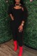 Black Fashion Casual Solid Hollowed Out O Neck Long Sleeve Two Pieces