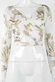 Light Green Sexy Print Hollowed Out V Neck Mid Waist Tops