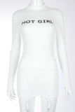 White Casual Letter Print O Neck Pencil Skirt Dresses