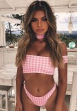 Pink Solid Backless Natural Color Tankinis Set