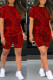 Red Living Print O Neck Long Sleeve Two Pieces