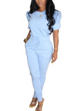 Grey Polyester Fashion Casual adult Ma'am Solid Two Piece Suits pencil Short Sleeve Two Pieces