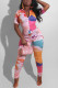 Red Casual Print Patchwork Tie-dye O Neck Regular Jumpsuits