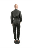 Blue Fashion Casual Solid Basic Turndown Collar Long Sleeve Two Pieces