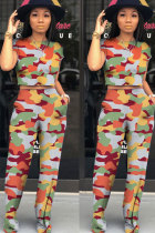 Camouflage Polyester Fashion Sexy Patchwork Print pencil Two-piece Pants Set