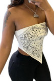 White Red Black Royal blue One word collar Sleeveless Patchwork Print backless Tops
