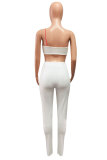 White Polyester Fashion adult Street Patchwork Solid Two Piece Suits Skinny Sleeveless Two Pieces