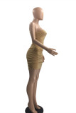 Brown Fashion Sexy Solid Backless Fold One Shoulder Sling Dress