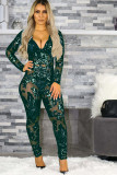Black Sexy Solid Backless perspective Long Sleeve V Neck