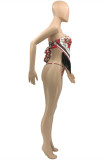 Red Fashion Sexy Print Tassel Patchwork Backless Swimwears