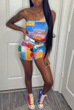 Colour Sexy Casual Print Backless Sleeveless Two Pieces