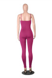 Pink Fashion Sexy Solid Ripped Hollowed Out Backless Spaghetti Strap Skinny Jumpsuits