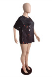 Yellow Fashion Casual Print Basic O Neck Short Sleeve T-shirt Dress