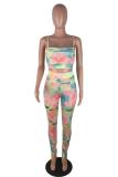 Multi-color Polyester Sexy Fashion Patchwork Print Straight Two-piece Pants Set