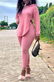 Pink Casual Solid Split pencil Long Sleeve Two Pieces