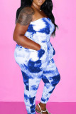 Blue Casual Wrapped chest Print Tie Dye Pattern Plus Size