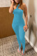 Light Blue Fashion Sexy Solid Backless Strap Design One Shoulder Skinny Jumpsuits