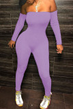Purple Sexy Print Strapless Regular Jumpsuits