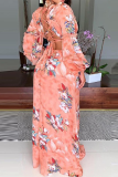 Pink Sexy Print Hollowed Out V Neck Printed Dress Dresses