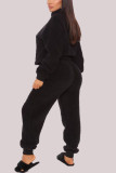 Black Casual Solid Split Joint Turtleneck Long Sleeve Two Pieces