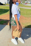 Camouflage Fashion Casual Print Basic O Neck Short Sleeve Two Pieces
