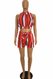 Orange venetian Fashion Sexy adult Ma'am Striped Two Piece Suits Loose Sleeveless Two Pieces