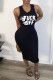 Black Sexy Casual Letter Print Basic O Neck Vest Dress