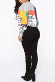 Grey Street Print Patchwork O Neck Mid Waist Tops