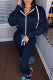 Navy Blue Fashion Casual Solid Basic Hooded Collar Long Sleeve Two Pieces